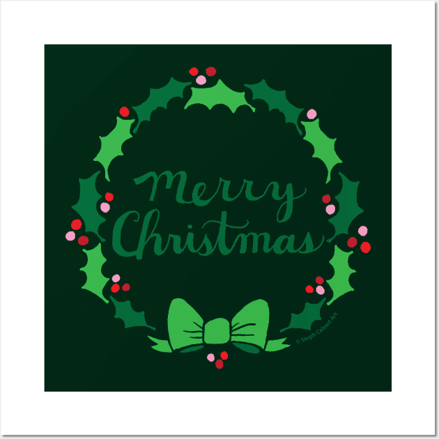 Merry Christmas Wreath Wall Art by Steph Calvert Art